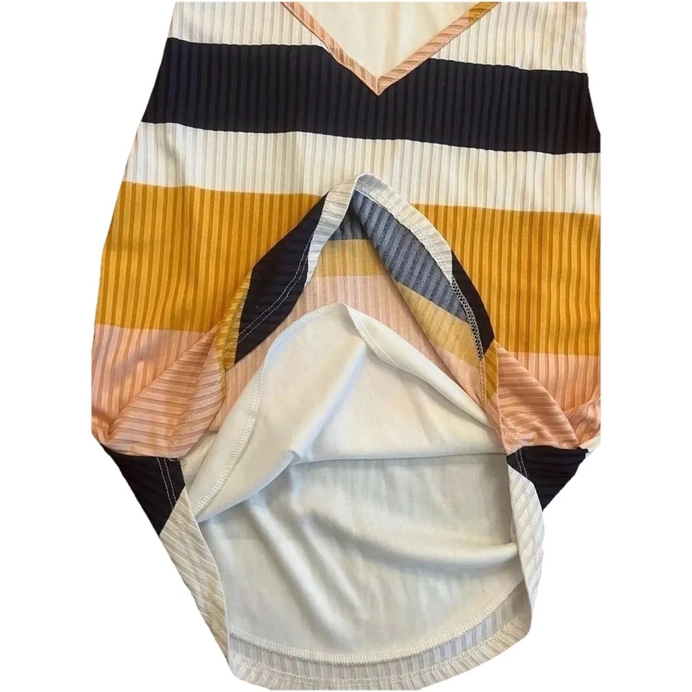 Privy Striped Bodycon Mini Dress Orange‎ Peach Cutout V-Neck Ribbed Size M